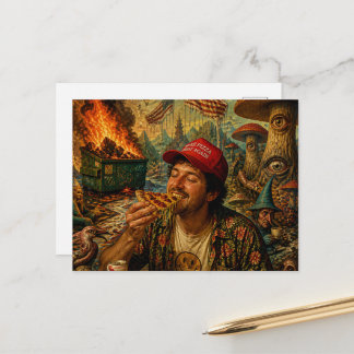 Carte Postale Manger de la pizza pendant que la benne à ordures