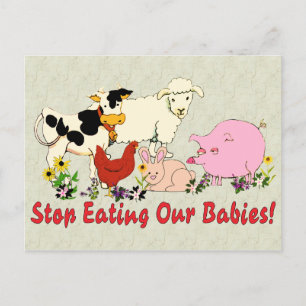 Carte Postale Manger des bébés animaux