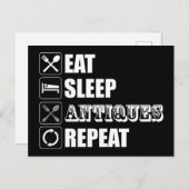 Carte Postale Manger. Dormir. Antiquités. Recommencer (Devant / Derrière)