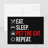 Carte Postale Manger. Dormir. Caresser le chat. Répéter (Devant / Derrière)
