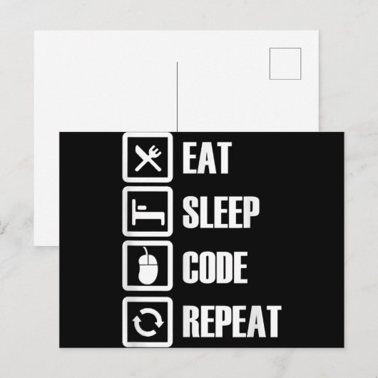 Carte Postale Manger Dormir Code Répéter Programmation Ingénieur (Devant / Derrière)