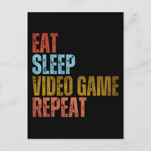 CARTE POSTALE MANGER DORMIR JEUX VIDÉO RÉPÉTER