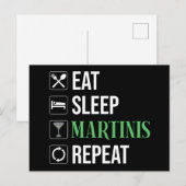 Carte Postale Manger. Dormir. Martinis. Répéter. (Devant / Derrière)