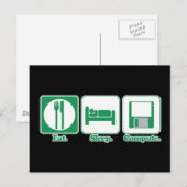 Carte Postale manger dormir ordinateur (vert) (Devant / Derrière)