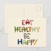 Carte Postale Manger Sain Être Heureux - Fruits et Légumes (Devant / Derrière)