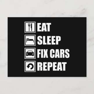 Carte Postale MANGER SOMMEIL FIX VOITURES RÉPÉTER Funny Voiture