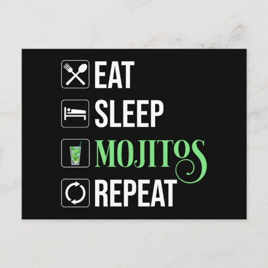 Carte Postale Mangez des mojitos du sommeil Répéter (Devant)