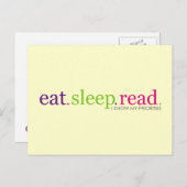 Carte Postale Mangez, dormez, lisez - Je connais mes priorités (Devant / Derrière)