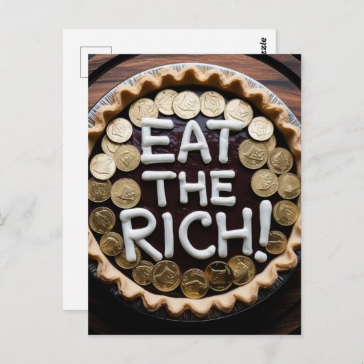 Carte Postale Mangez la tarte riche avec des pièces d'or (Devant / Derrière)