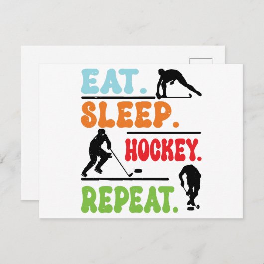 Carte Postale Mangez le sommeil du hockey sur glace Répéter (Devant / Derrière)