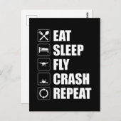 Carte Postale Mangez Sleep Fly Crash Répéter Funny Drone Pilote (Devant / Derrière)
