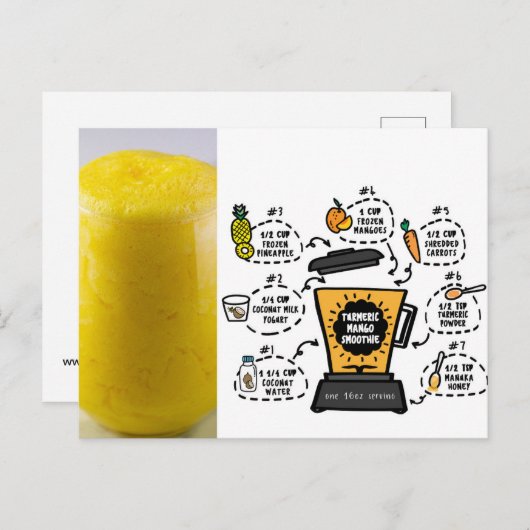 Carte Postale Mango Smoothie de Turmeric Recette (Devant / Derrière)