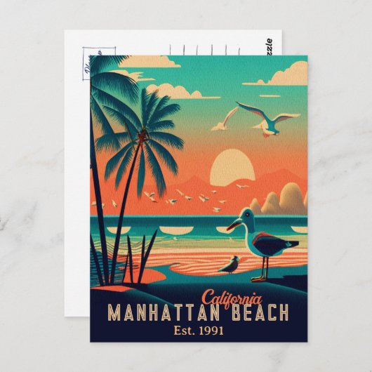 Carte Postale Manhattan Beach California Sunset Souvenirs 1950 (Devant / Derrière)