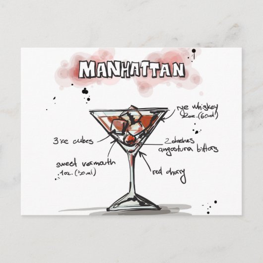Carte Postale Manhattan Drink Recette Conception (Devant)