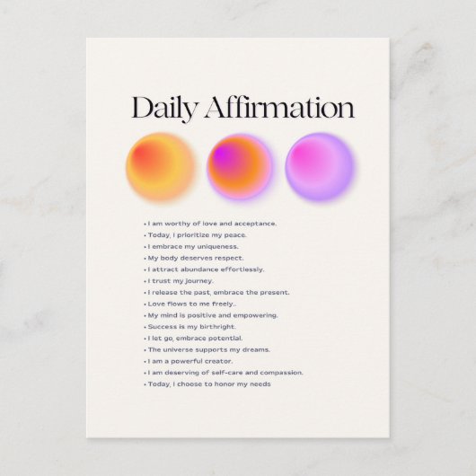 Carte Postale manifestation d'affirmations quotidiennes (Devant)