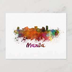 Carte Postale Manille skyline in watercolor