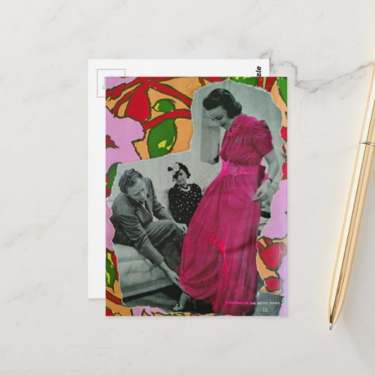 Carte Postale Mannequin de pyjama Lady circa 1939 Collage multi (Devant/Arrière en situation)