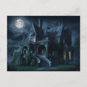 Carte Postale Manoir gothique en Pleine lune avec chauves-souris (Devant)
