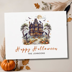 Carte Postale Manoir Hanté Élégant Joyeux Halloween