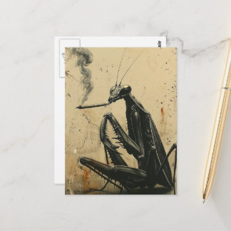 Carte Postale Mante religieuse surréaliste fumeur aux couleurs r