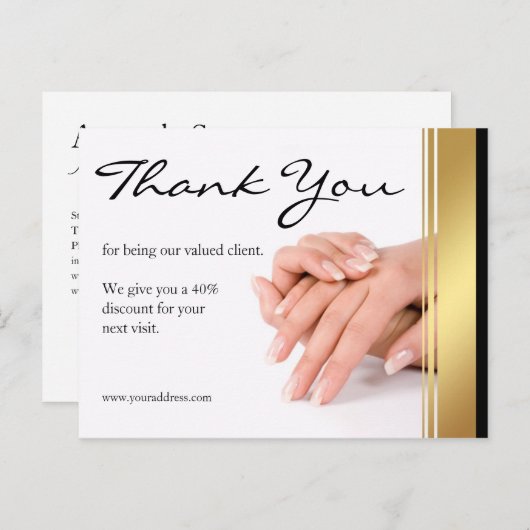 Carte Postale Manucure Clou Salon Simple Merci blanc Coupon (Devant / Derrière)