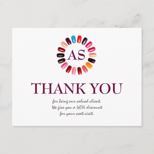 Carte Postale Manucure Clou Salon Simple Merci blanc Coupon (Devant)