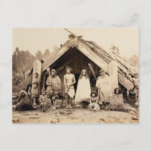 Carte Postale Maori Family, Nouvelle-Zélande, vers 1880 (albumen