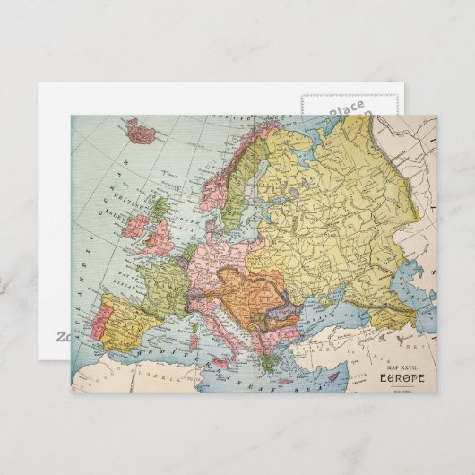 CARTE POSTALE MAP: EUROPE, 1885 (Devant / Derrière)