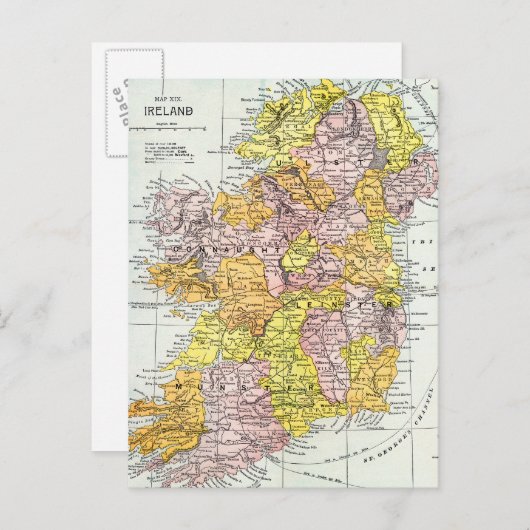 Carte Postale MAP : IRLANDE, c1890 (Devant / Derrière)