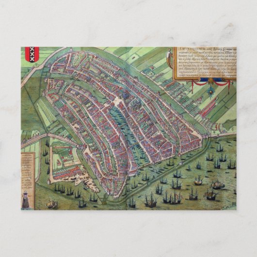 Carte Postale Map of Amsterdam, from 'Civitates Orbis Terrarum' (Devant)