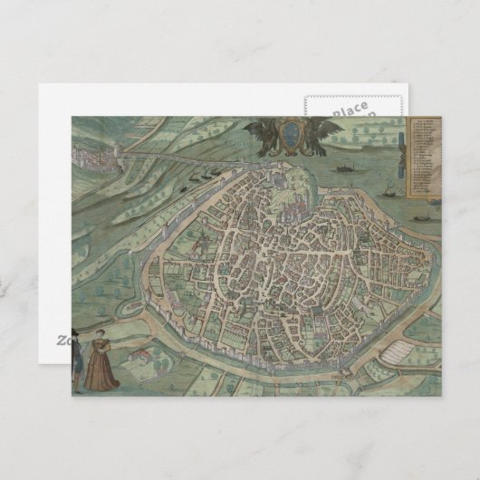 Carte Postale Map of Avignon, from 'Civitates Orbis Terrarum' by (Devant / Derrière)