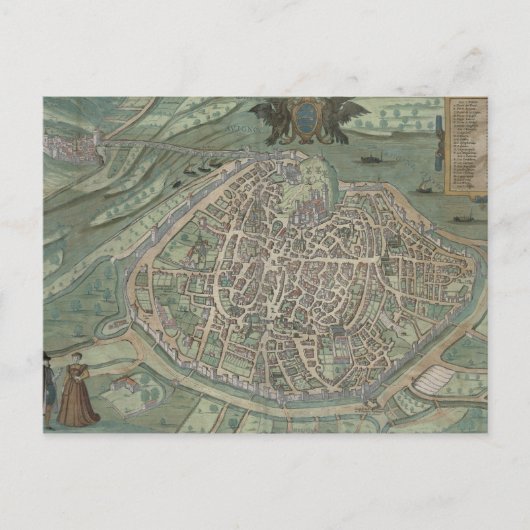 Carte Postale Map of Avignon, from 'Civitates Orbis Terrarum' by (Devant)