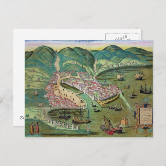 Carte Postale Map of Chios, from 'Civitates Orbis Terrarum' by G (Devant / Derrière)