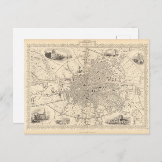 Carte Postale Map of Dublin, Irlande (Devant / Derrière)
