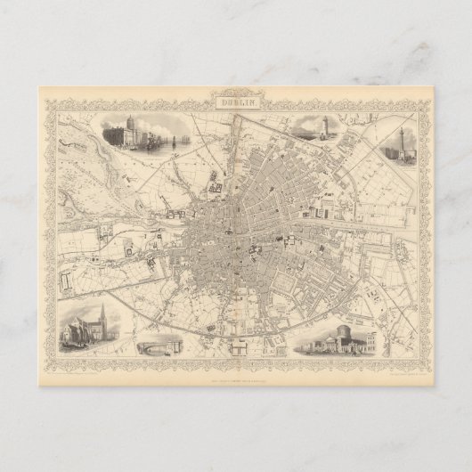 Carte Postale Map of Dublin, Irlande (Devant)