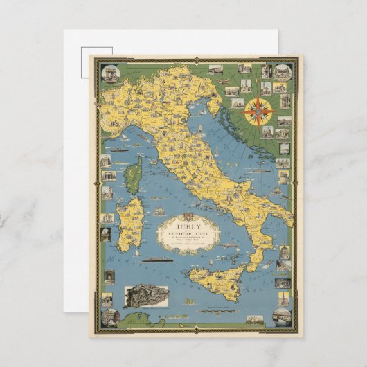 Carte Postale Map of Italy with Vatican (Devant / Derrière)