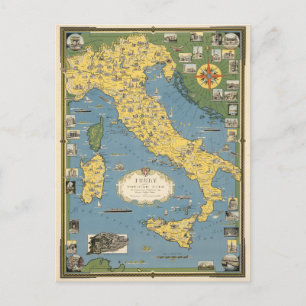 Carte Postale Map of Italy with Vatican