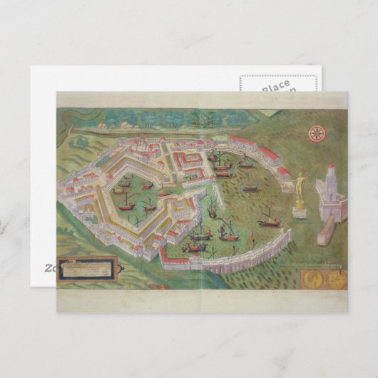 Carte Postale Map of Ostia, from 'Civitates Orbis Terrarum' by G (Devant / Derrière)