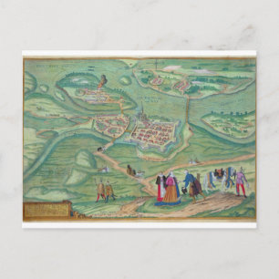 Carte Postale Map of Raab, from 'Civitates Orbis Terrarum' by Ge