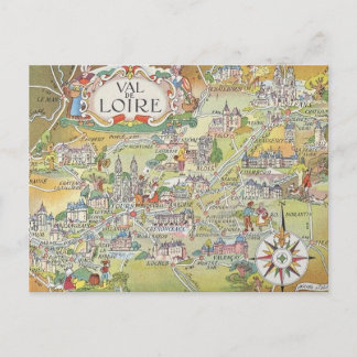 Carte Postale Map of the Loire Valley of France Postcard