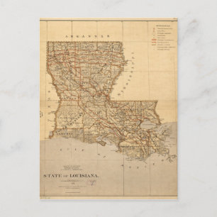 Carte Postale Map of the State of Louisiana (1876)