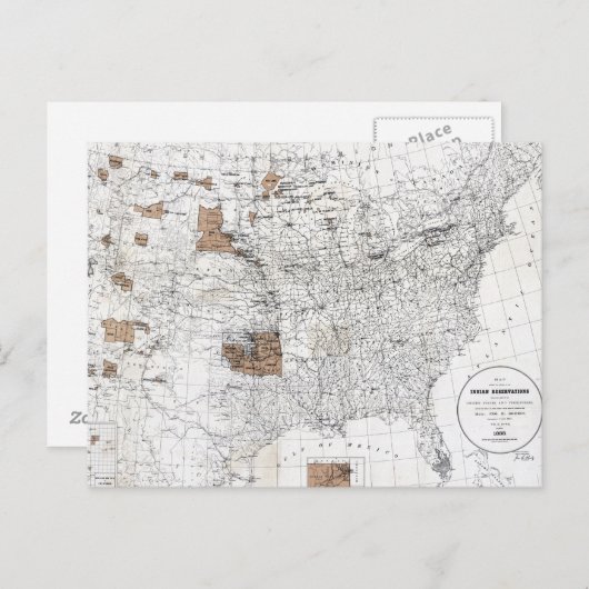 CARTE POSTALE MAP : RÉSERVATION, 1888 (Devant / Derrière)