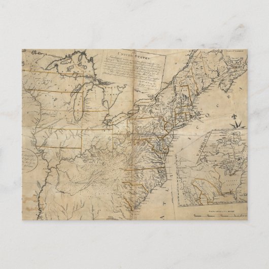CARTE POSTALE MAP : USA, 1783 (Devant)