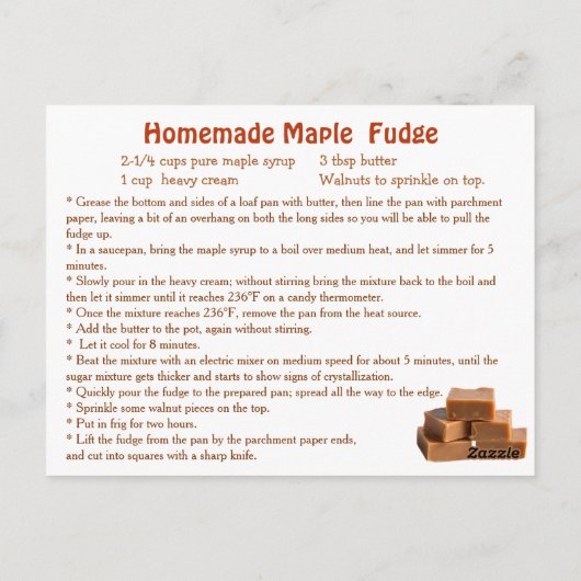 Carte Postale Maple Syrup Fudge Recipe (Dos)