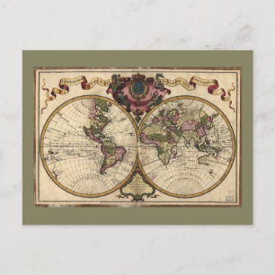 Carte Postale Mappemonde a l'usage du roy (Carte du Monde 1720)