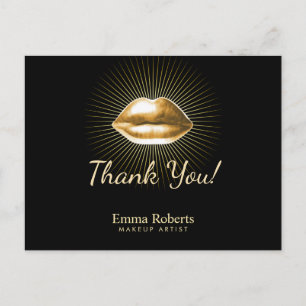 Carte Postale Maquillage Artiste 3D Gold Lips Beauté Salon Merci