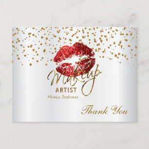 Carte Postale Maquillage Artiste Lèvres rouges sur blanc