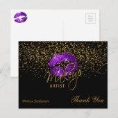 Carte Postale Maquillage Artiste Lèvres violettes sur Noir (Devant / Derrière)