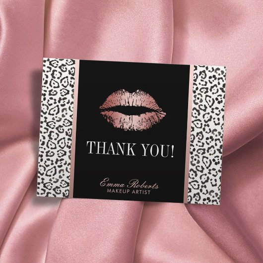 Carte Postale Maquillage Artiste Rose Lips or Leopard Merci