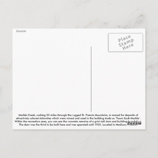 Carte Postale Marble Creek (Dos)